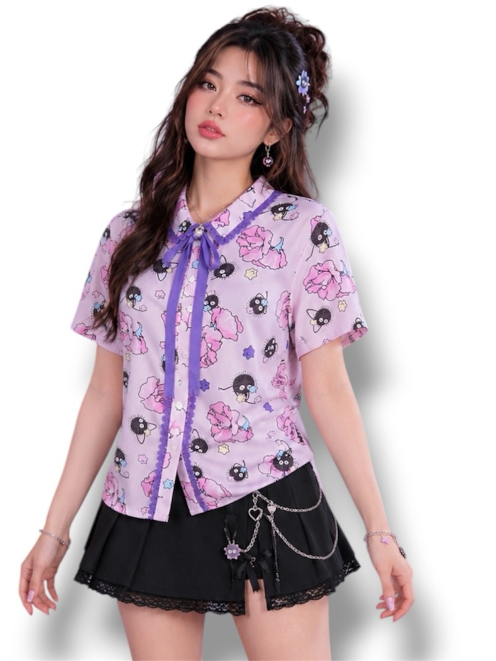 Studio Ghibli Spirited Away Soot Sprites Floral Woven Button-Up